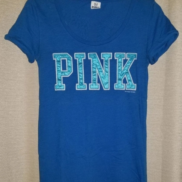 PINK tee shirt blue silk - Picture 1 of 4